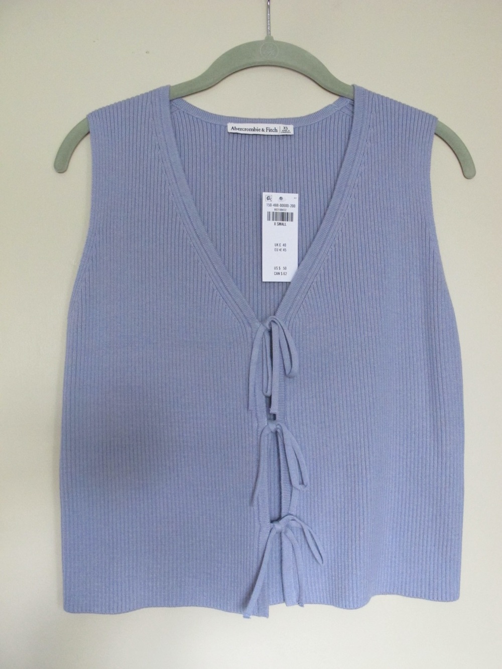 Abercrombie & Fitch Light Periwinkle Tie-Front Ribbed Tank